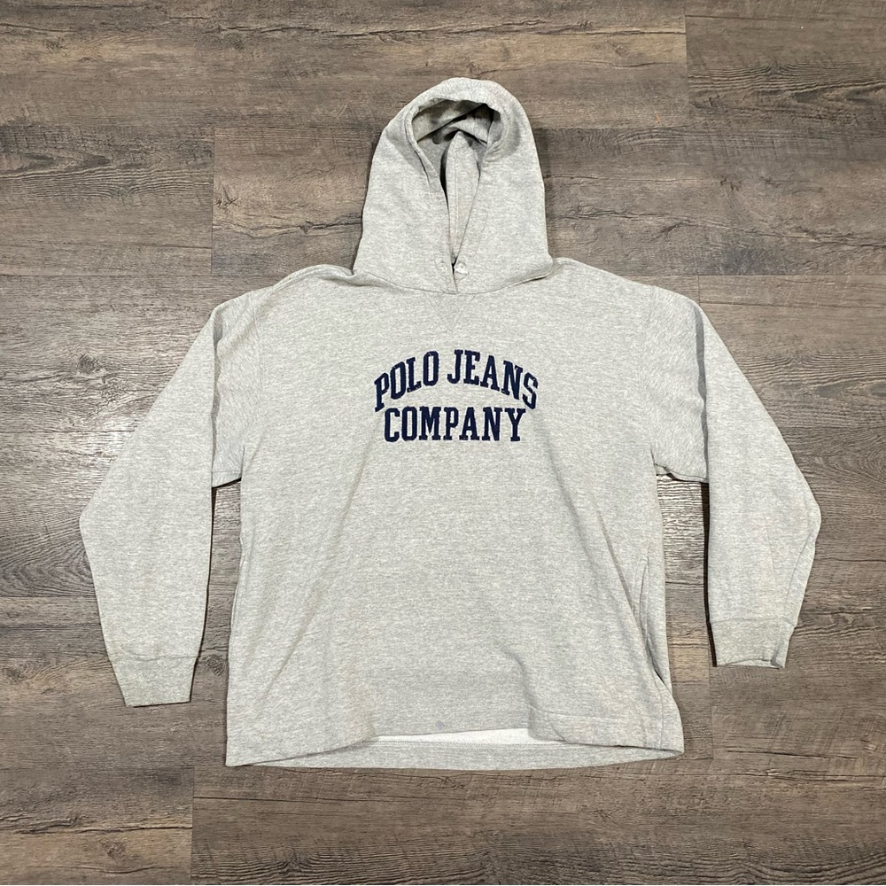 Vintage Polo Jeans Co. Embroidered Hoodie Sweatshirt Heather Gray Sz L
